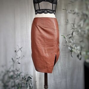 White House Black Market Rust Brown 100% Leather Pencil skirt Size 0